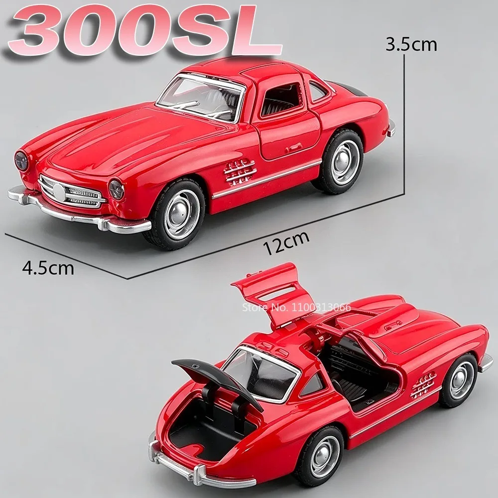 1:36 Vintage Car 300SL Model Toys Alloy Diecast Doors Opened Simulation Interior Pull Back for Kids Edutainment Toy Vehicles