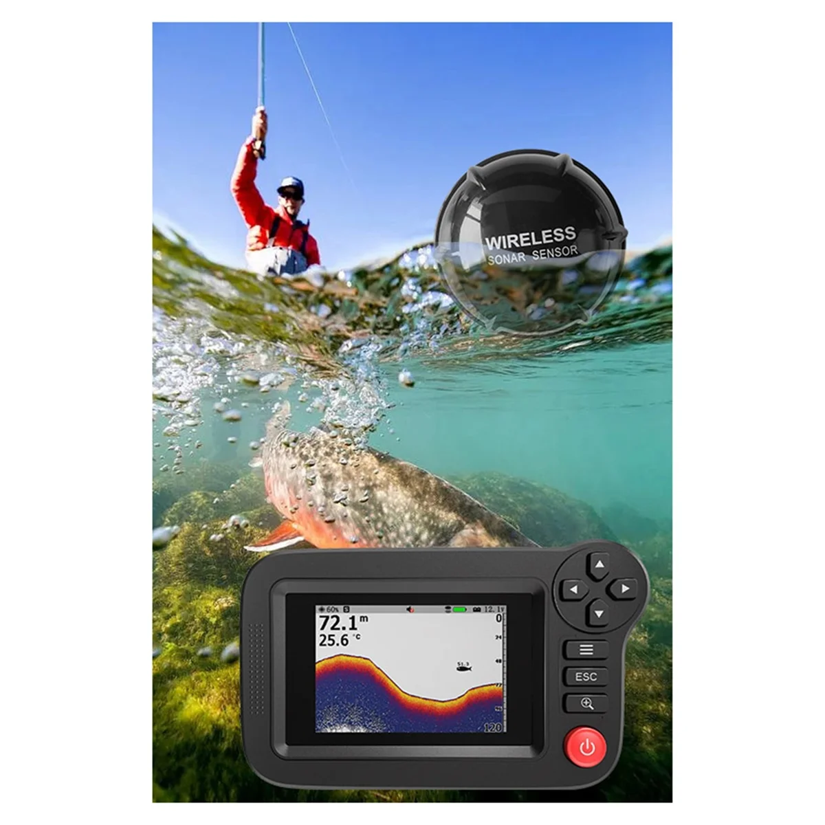 

ABAZJ Smart Fish Finder - Portable Fish Finder and Depth Finder for Recreational Fishing From Dock, Shore or Bank