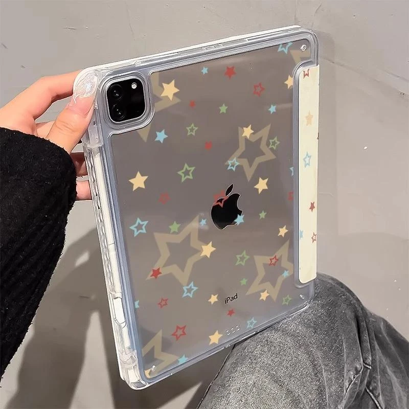 Cute Colorful Star Yellow Y2K Y-Fold Tablet Case For iPad Pro 11 12.9 13 A16 M2 M4 M3 M5 5/6/7/8/9/10/11th Mini Air 3 4 5 Cover