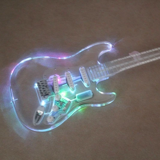 Acrylic Electric Guitar Body And Neck 7 Colors LED Lights SSS Pickups