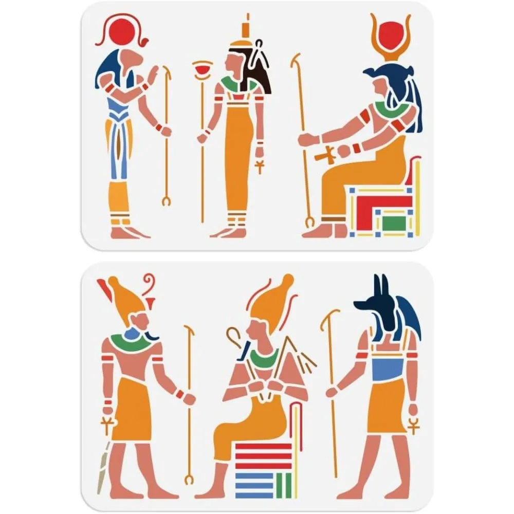 6 Styles Egyptian Pharaoh Stencils for Painting 11.69