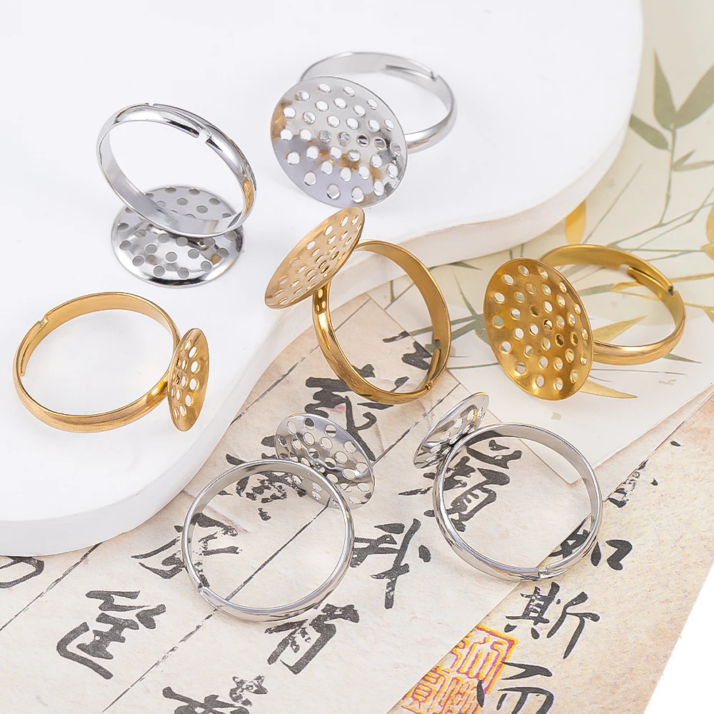 5pcs 10pcs Stainless Steel Ring Base Adjustable Tray Cabochon Settings Blank Bezel Rings Embryos 12mm to 20mm for Jewelry Making image 3
