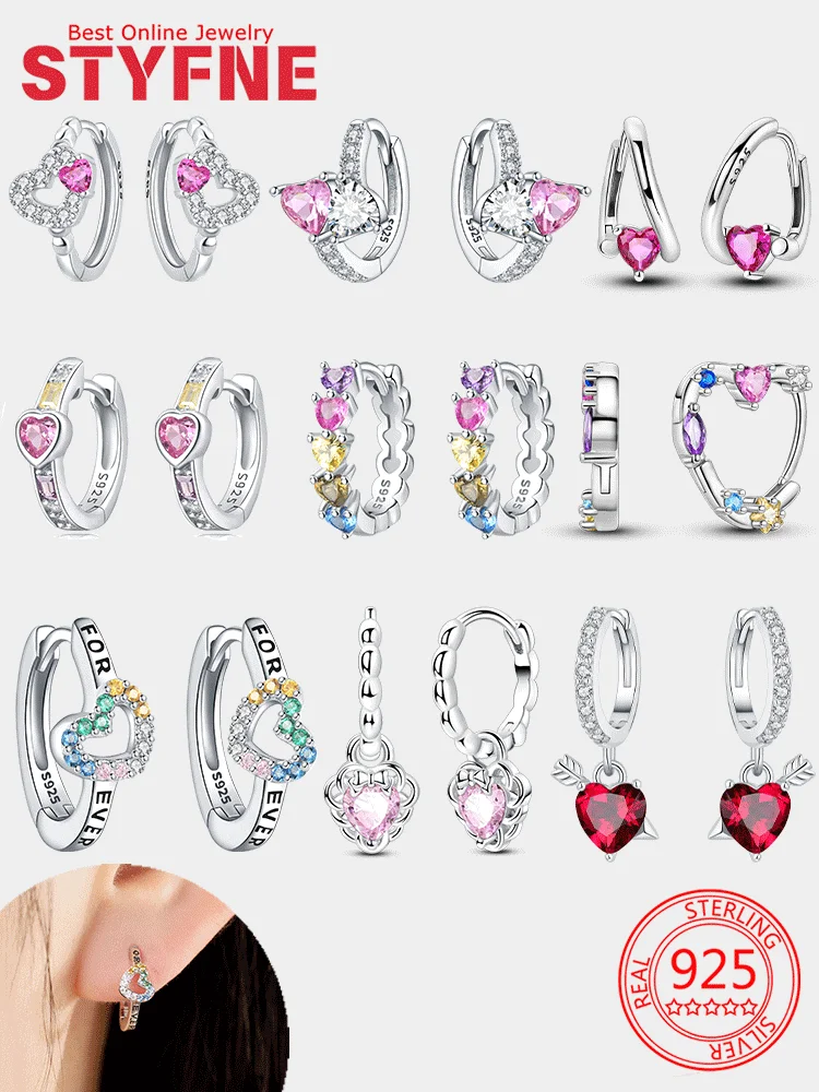 Hearts Earring for Women 925 Sterling Silver Hoop Earring Jewelry Fashion Graduation Birthday Gifts for Girls Teen