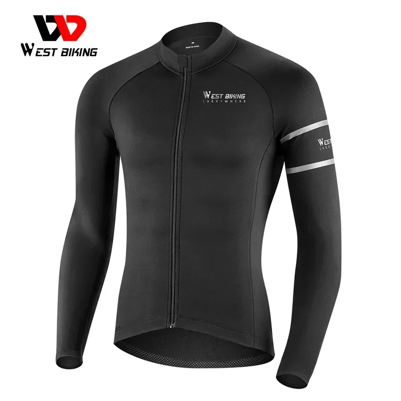 

WEST BIKING Winter Long Sleeve Cycling Jersey Warm Fleece MTB Road Bike Sports Windproof Shirt With Pockets Thermal Sport Gear