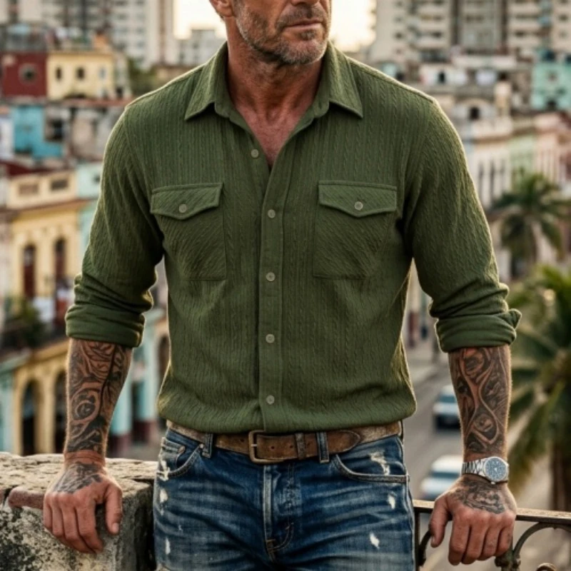 

Men's Jacquard Knit Polo Shirt | Autumn Office Commute Top | Casual Streetwear Menswear [Breathable] Autumn Male Streetwear