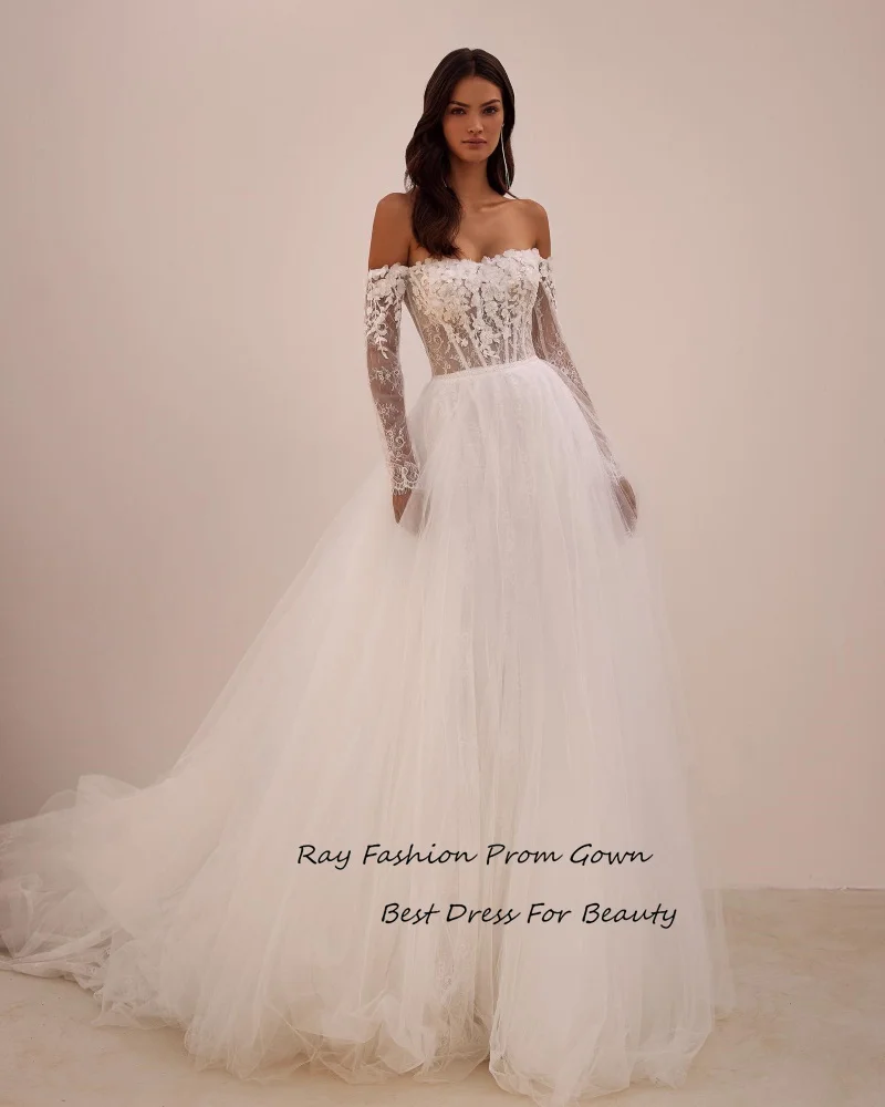 

Ray Vestido de novia Long Wedding Dresses Floor-Length Elegant Appliques A-Line Off The Shoulder Bridal Gowns For Women 2024