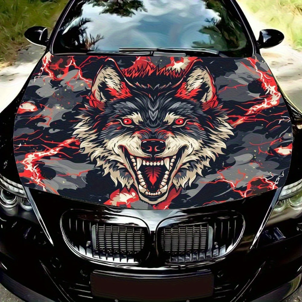 

Виниловые обертывания для автомобиля Red Lightning Grey Wolf, наклейка на капот двигателя, устойчивая к брызгам, легко снимается, прочный персонализированный автомобильный акк