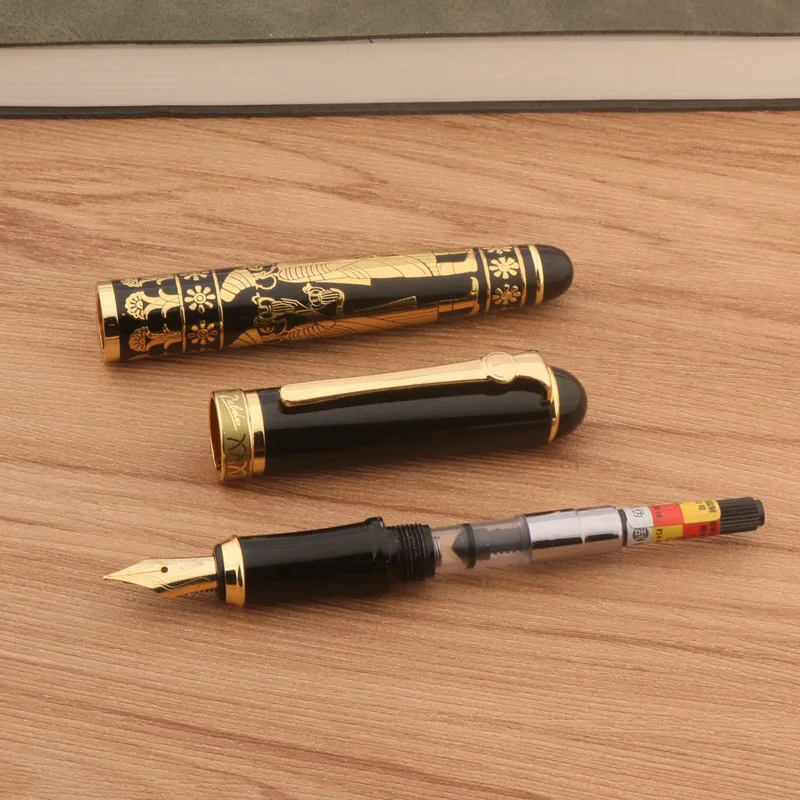 Luxury Metal 650 Fountain Pen relief Sculpture Egyptian Pharaoh Business Stationery Office Supplies Golden Ink Pens New