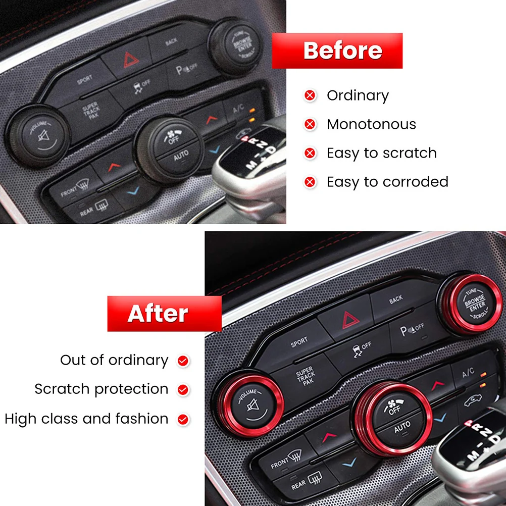 

3Pcs Air Conditioning Knob Rings Aluminum Alloy Durable Car Climate Control Button Trim Interior Decoration Climate Control Ring