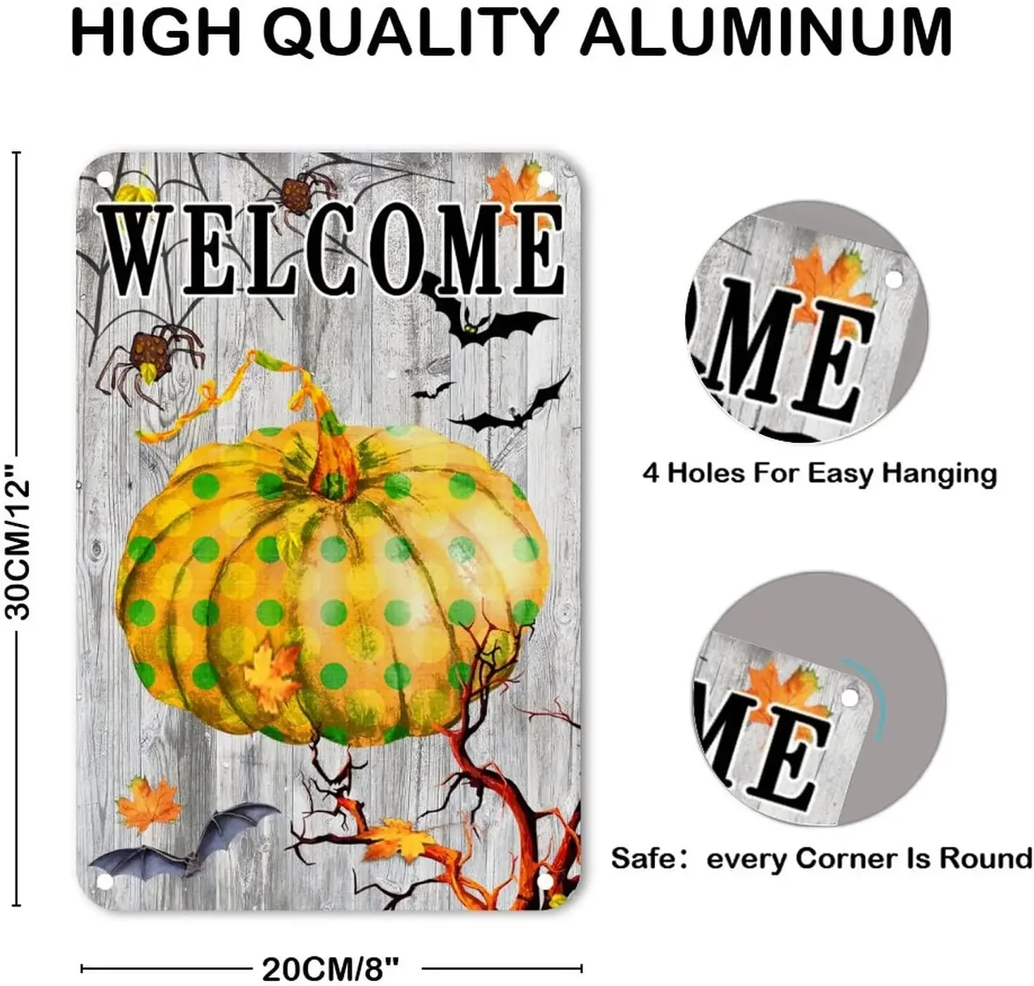 Halloween Welcome Polka Dots Pumpkin Tin Sign Maple Leaves Spider Web Bat Tin Metal Sign Retro Scary Bloody Wall Decor