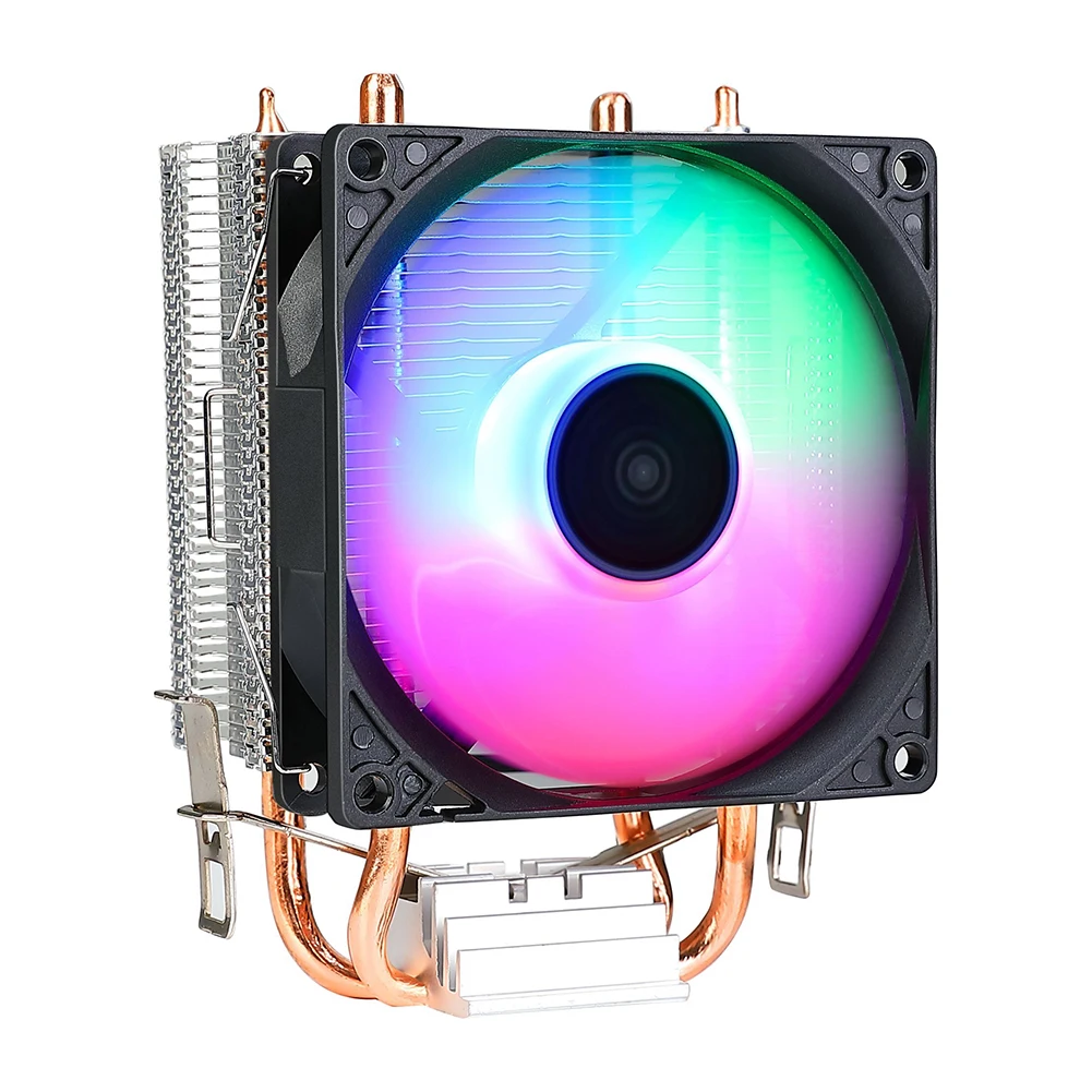 Кулер для ЦП с RGB-подсветкой, 2 тепловых трубы, 9 см