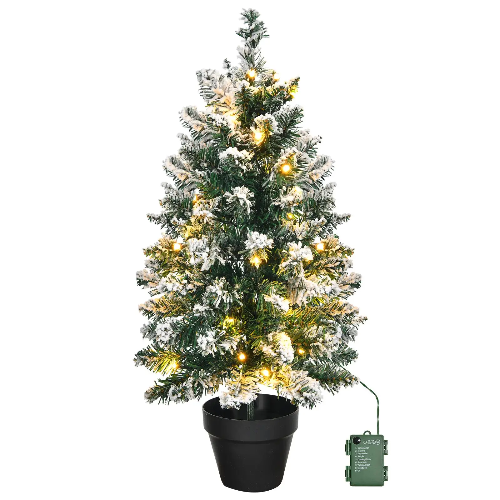 

2FT Pre-lit Snow Flocked Mini Christmas Tree with Pot & 30 Warm Battery Lights - Tabletop Holiday Decor for home & Office