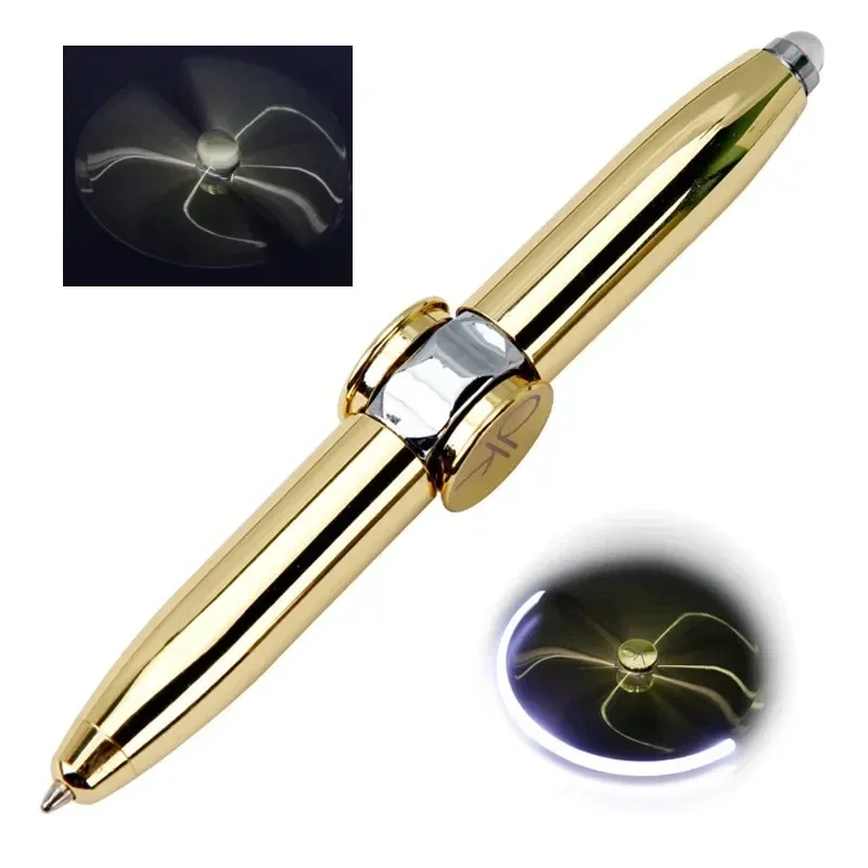 Dito di decompressione multifunzionale Ruota penne giroscopiche luminose Giocattolo Fidgets Spinner Penna a sfera con luce a LED Penna giroscopica in metallo Regalo