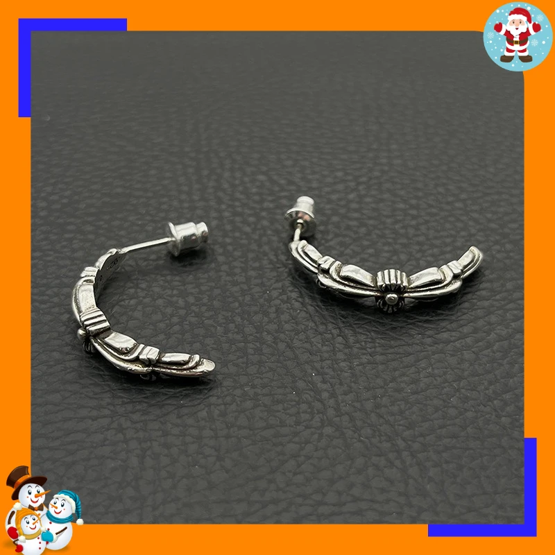 High Sense Retro Double Cross Flower Stud Earrings Scout Flower Earrings Men and Women Hip Hop Internet Celebrity Trendy Brand P