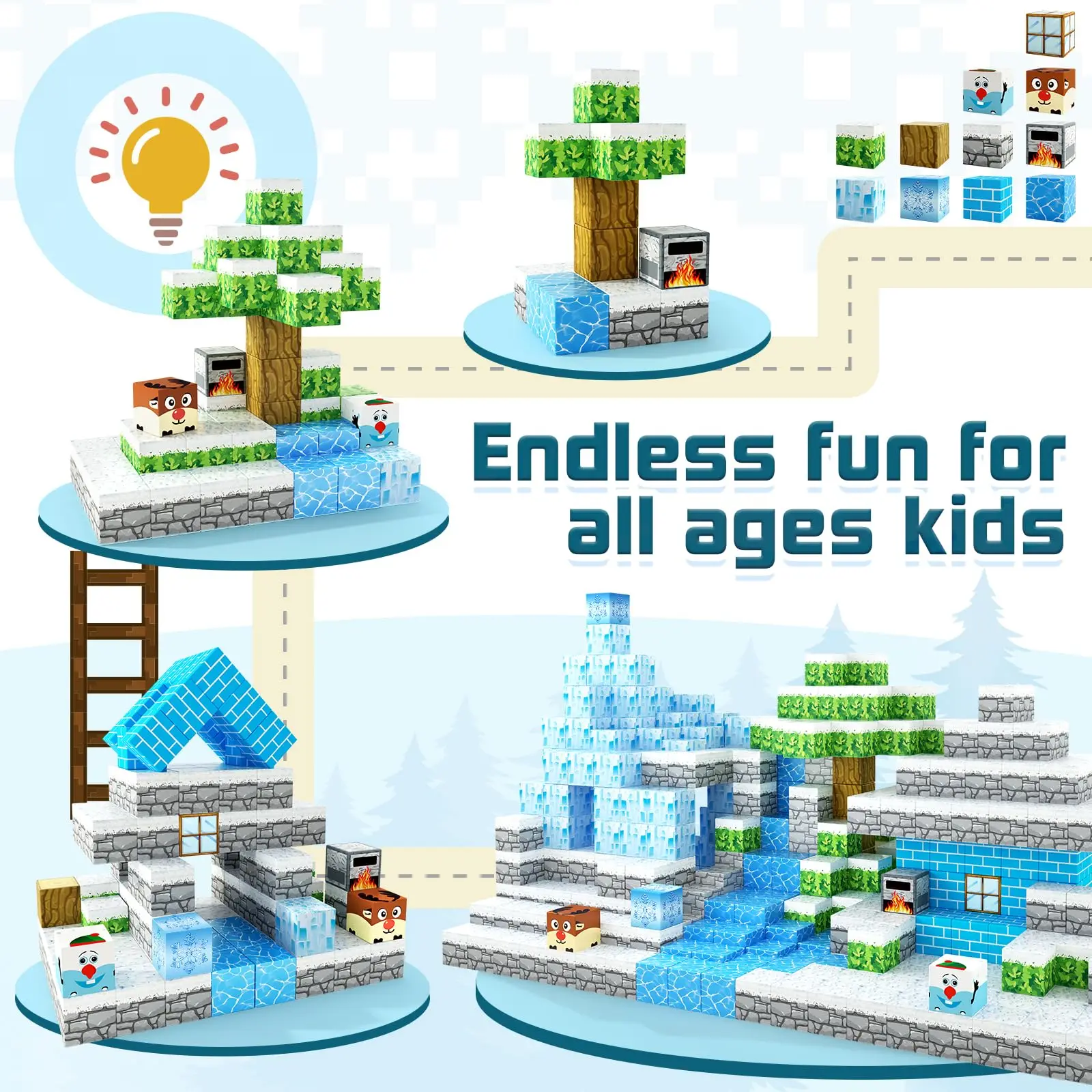 Magnetische blokken Ice Snowy World Edition STEM-leerspeelgoed voor kinderen, creatief zintuiglijk spelen en verjaardagskerstcadeauset