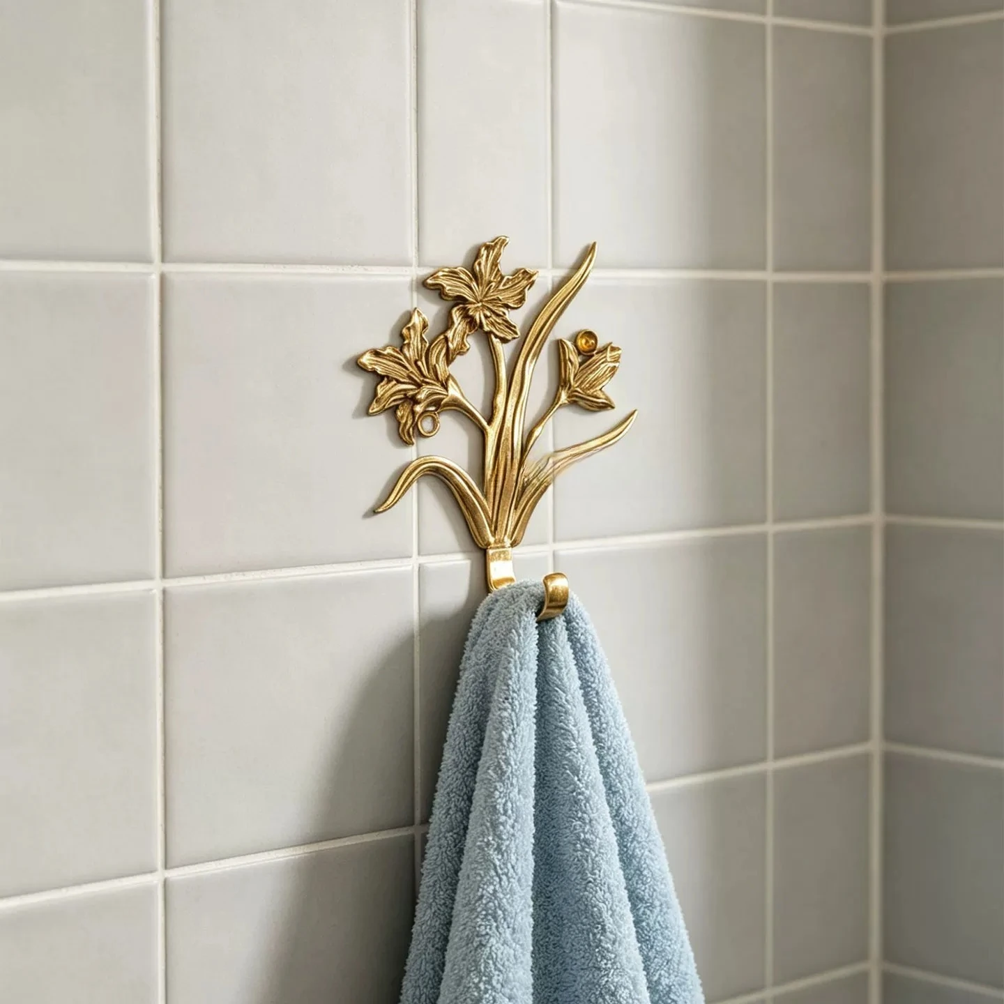 pure copper orchid decorative hook, retro brass wall hanging coat hook, bedroom entrance key hanger