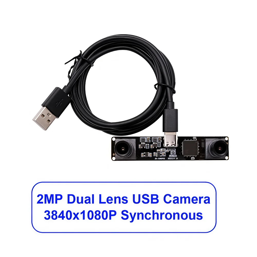 ELP 4MP Synchronous Dual Lens USB Camera 1080P 60fps No Distortion V90 UVC USB2.0 Binocular Stereo Webcam Module for Lightburn