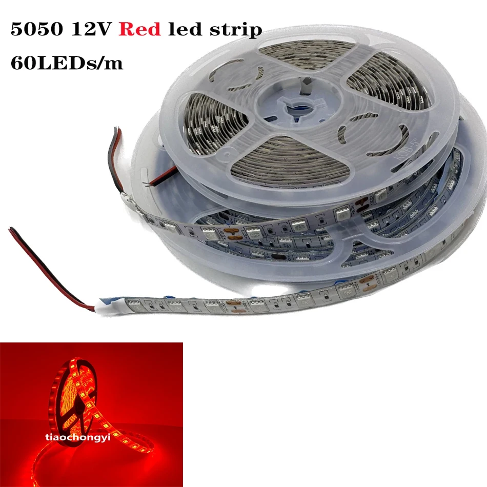 

DC 12V SMD Chip 5050 Red 620nm 60LEDs/m 300 LED strip light Waterproof and Non-waterproof flexible Tape rope stripe 1m-5m