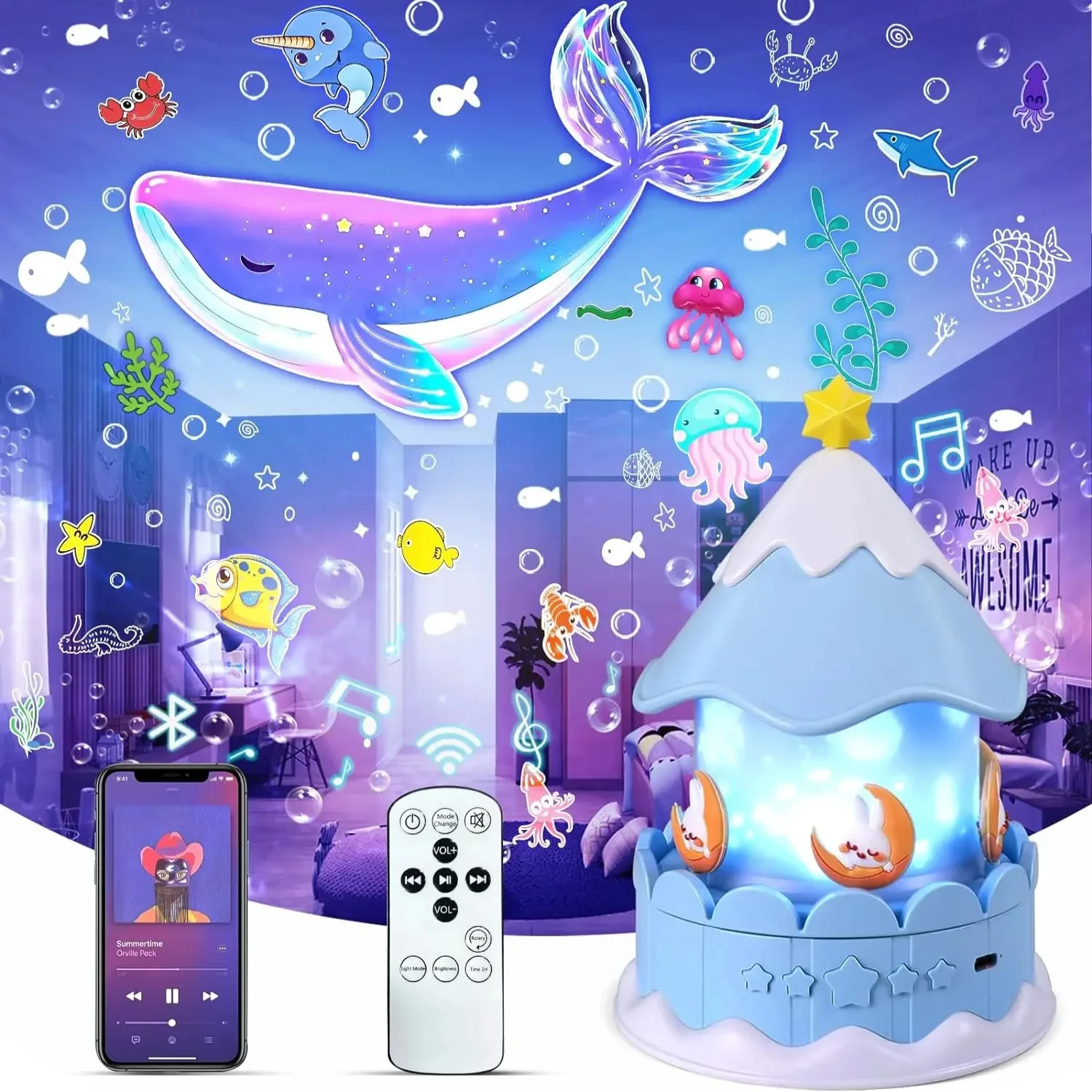 

New Night Light Projector 21 Films & Bluetooth Music Player Rechargeable Nightlights Bedroom Decor Birthday Gift Star Projector