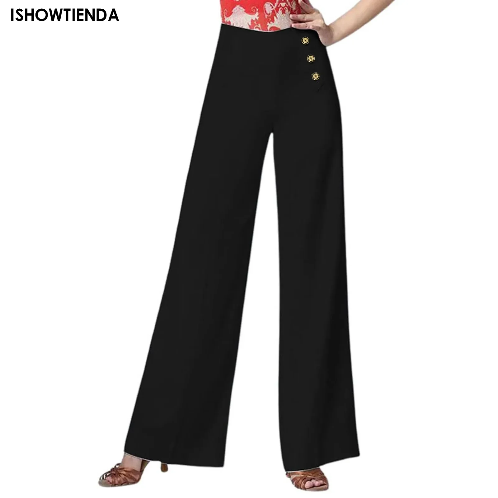 

Solid Wide Leg Pants For Woman Work Business High Waisted Pants Office Elastic Trousers Casual Streetwear Womens' Slacks