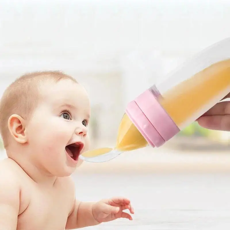 New 1 Pcs Baby Rice Paste Bottle Baby Silicone Milk Bottle Feeding Spoon For Baby Silicone Squeeze Spoon Rice Paste Bottle