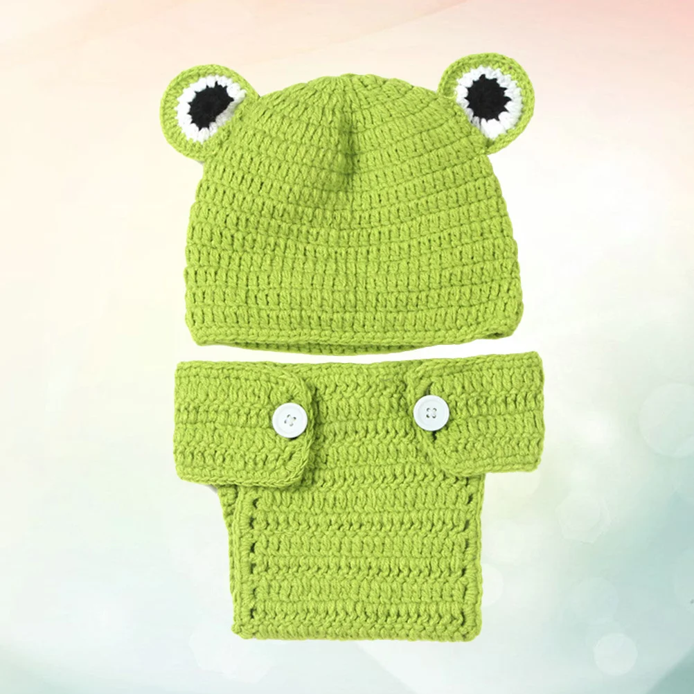 

2pcs Photography Props Handmade Woolen Hat Costume Comfortable Clothing Gift For Families Green
