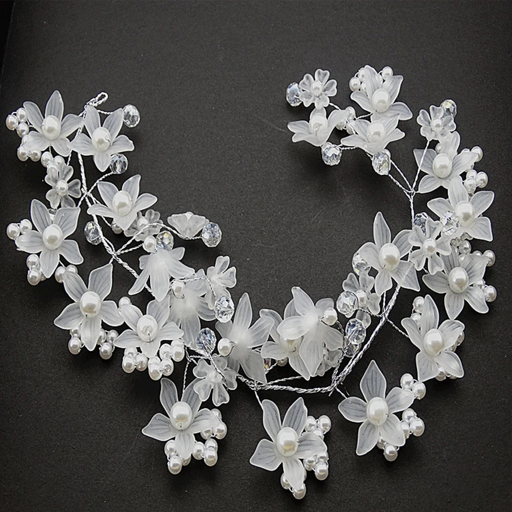 

Pearl Flower Crown Headband Bridal Wedding Hairband Elegant Romantic Tiara For Bridesmaid Festival Party White
