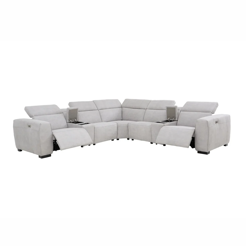 xx- Living Room Corner Sofa Electric Function Tech Fabric Large L-shaped Design High Backrest Adjustable Storage Sponge*