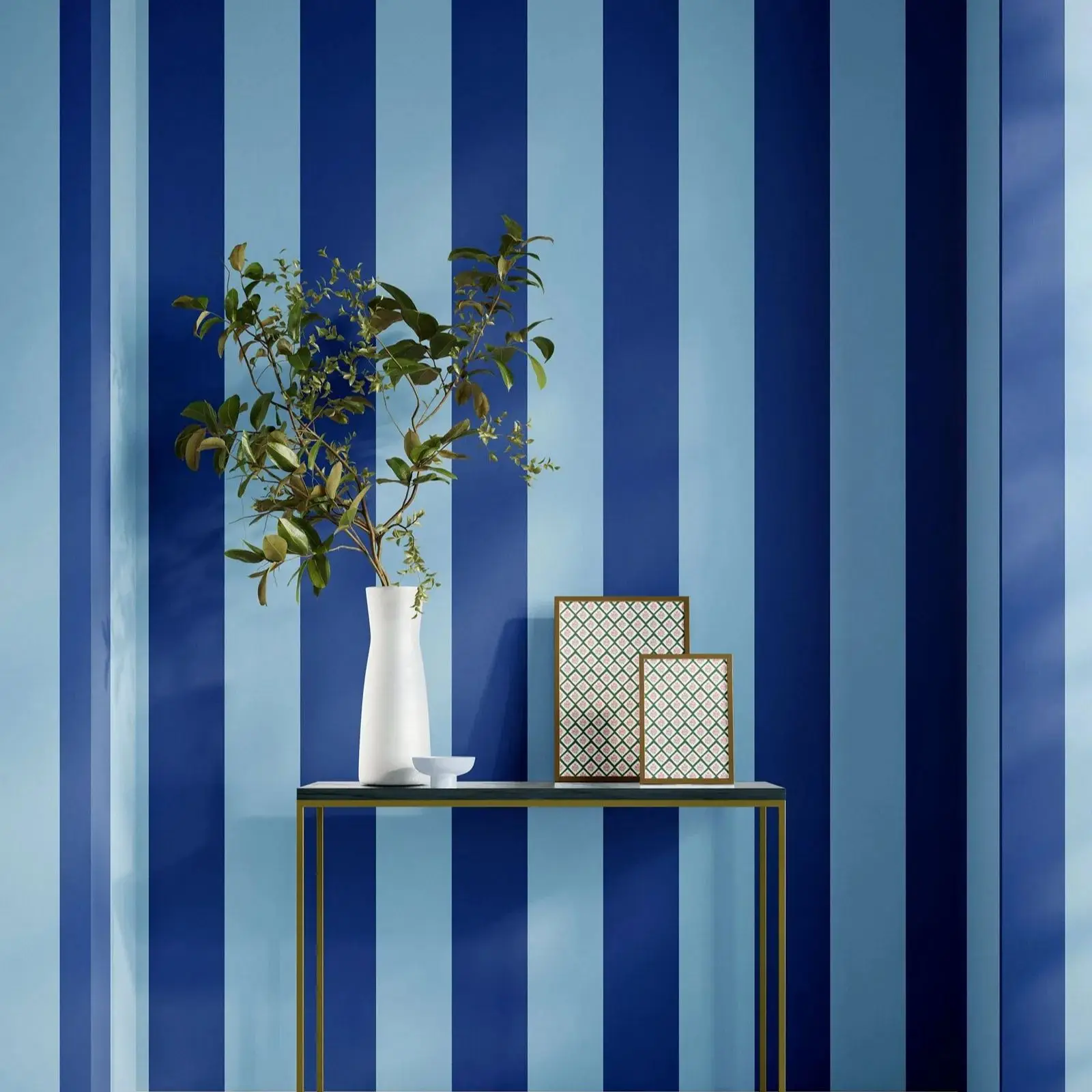 Blue Large Stripe Wallpaper For Bathrooms Decor, Geometric Peel and Stick Wall Mural, Traditional Normal Blue Striped Wall Mural