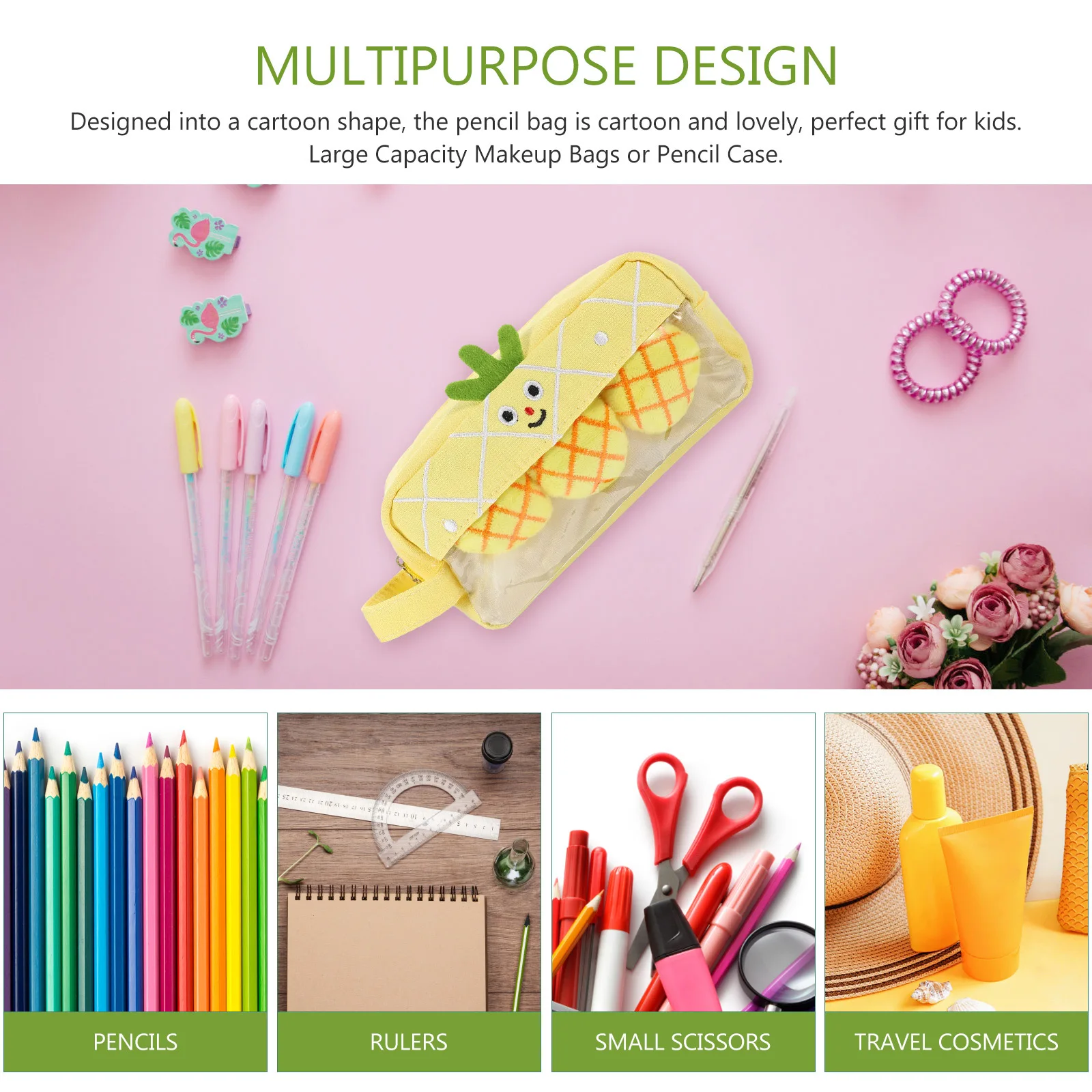 

Large Capacity Pencil Case Cartoon Fruit Design Washable Pen Pouch for Boys Girls Portable Stationery Storage Bag Smooth Zipper