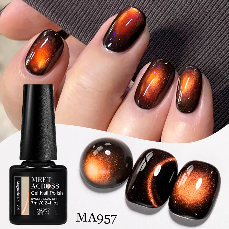 

MEET ACROSS Autumn Cat Magnetic Gel 7 мл Голографический гель «кошачий глаз» Темные высококачественные стеклянные бусины с эффектом дизайна ногтей Нужен черный базовый цвет