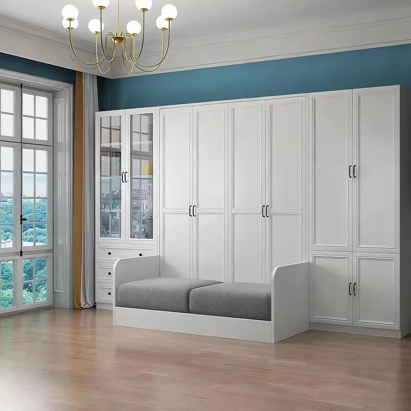Custom Multifunctional Integrated Murphy Wall Bed With Sofa Hidden Double Bed Bookshelf Combination For Modern Living Room