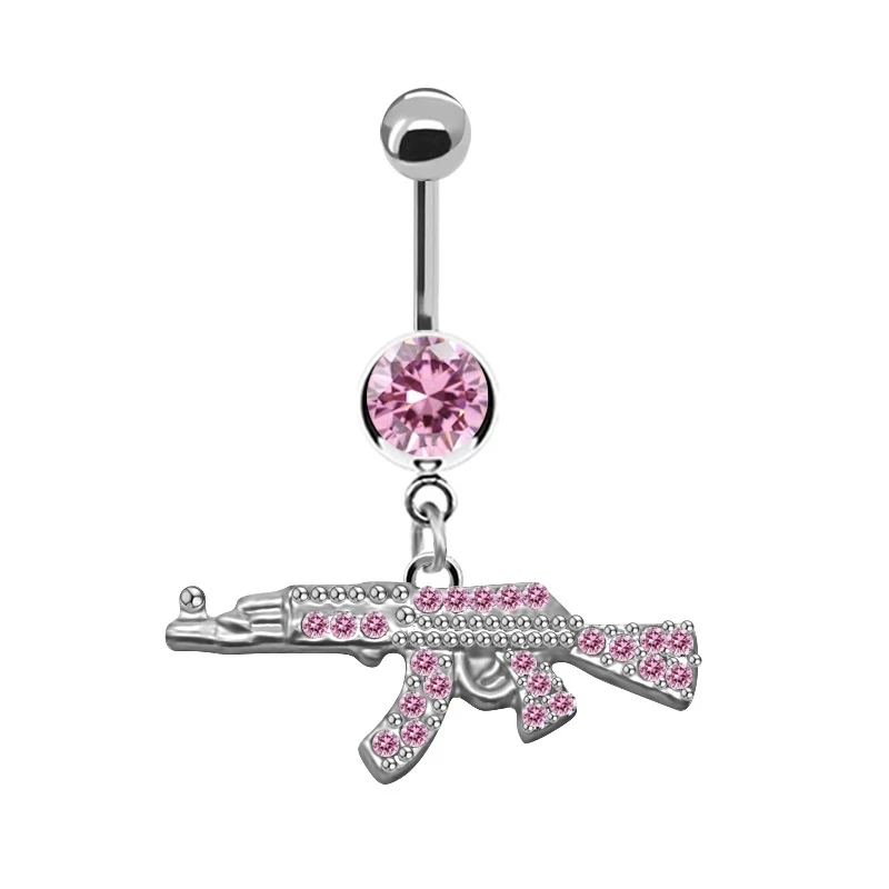 New Romantic Pink Belly Piercing Buckle Umbilical Nail Cat Head Dragonfly Pistol Butterfly Belly Button Rings Piercing Jewelry