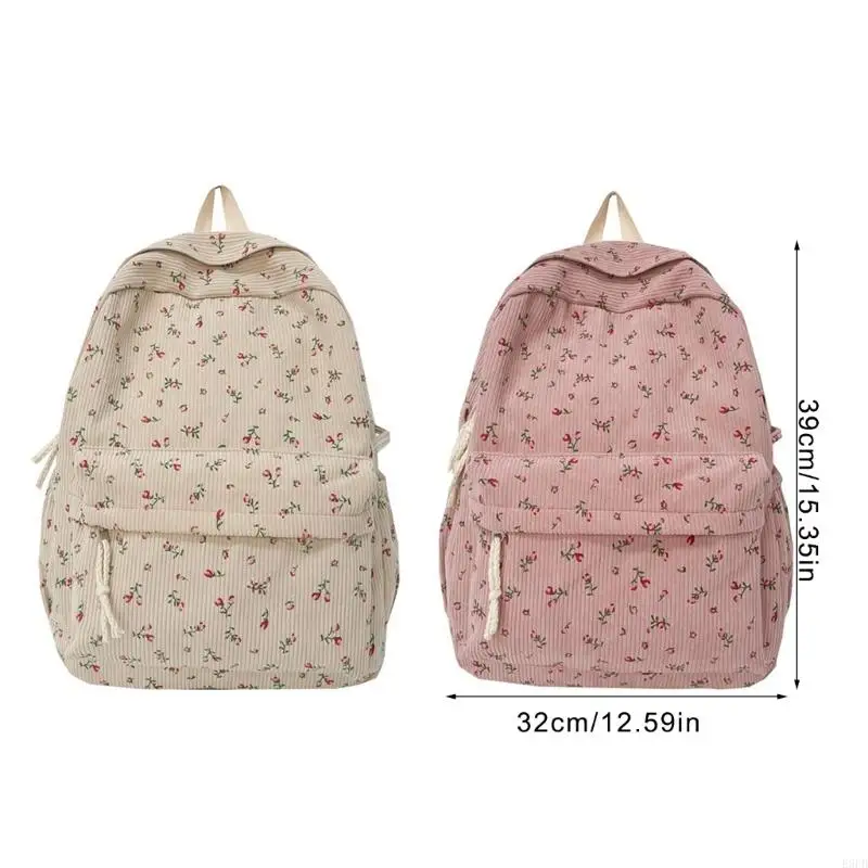 E8FB Student School Bag Flower Print Backpack Teens Large Capacity Laptop Daypacks