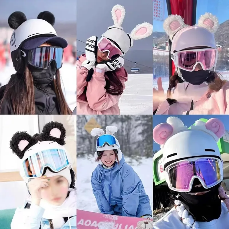 

Украшение лыжного шлема, мультяшные плюшевые кроличьи уши, мотоциклетный скутер, украшение для шлема, аксессуары