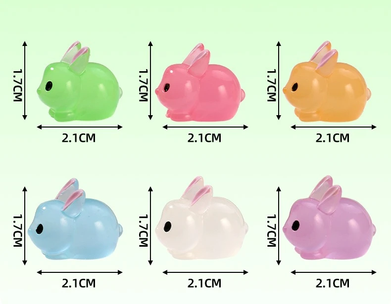 6pcs Night Light Resin Simulation Rabbit Resin DIY Jewelry Accessories Doll Creative 3D Micro Landscape Ornament
