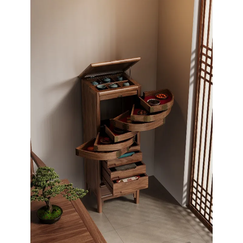 

Black walnut solid wood tea set storage dental cabinet, rotating Wenwan tea set storage cabinet
