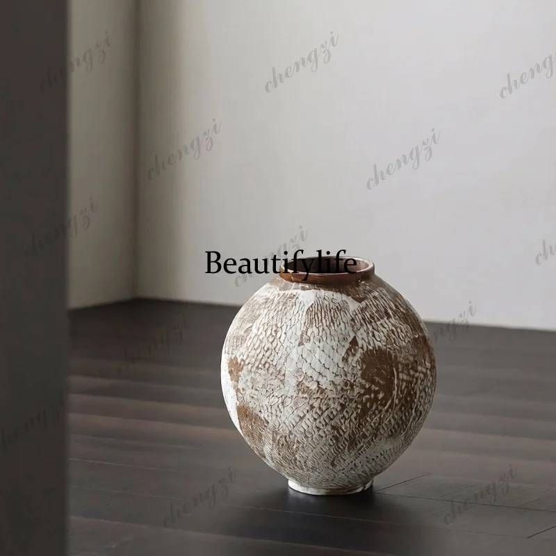 Wabi Sansan Fengjingdezhen ceramic vase retro, handmade coarse pottery flower ware hotel homestay flower arrangement zen