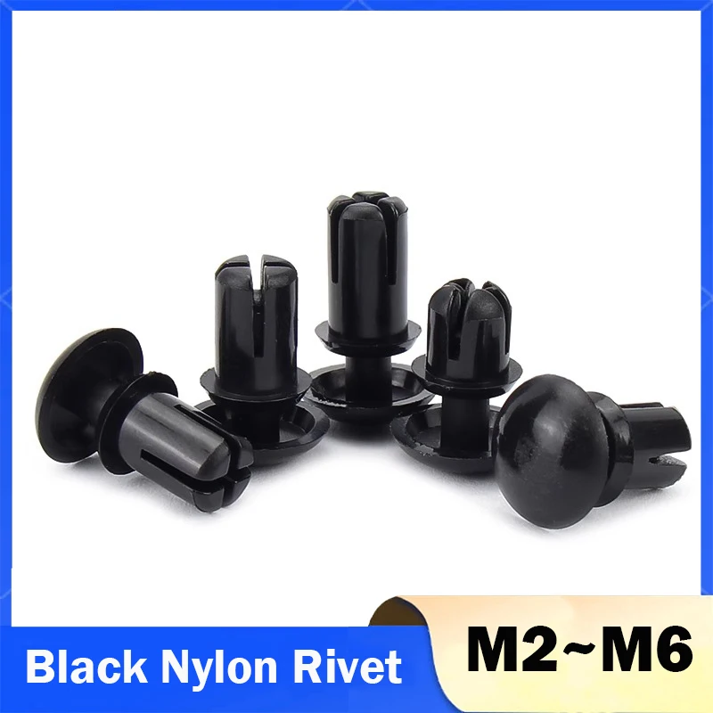 100pcs 2mm 2.6mm 3mm 3.5mm 4mm 5mm R Type Nylon Plastic Press Rivet Clip Expansion Tube Anchor Plug for PC Board Fix  Black