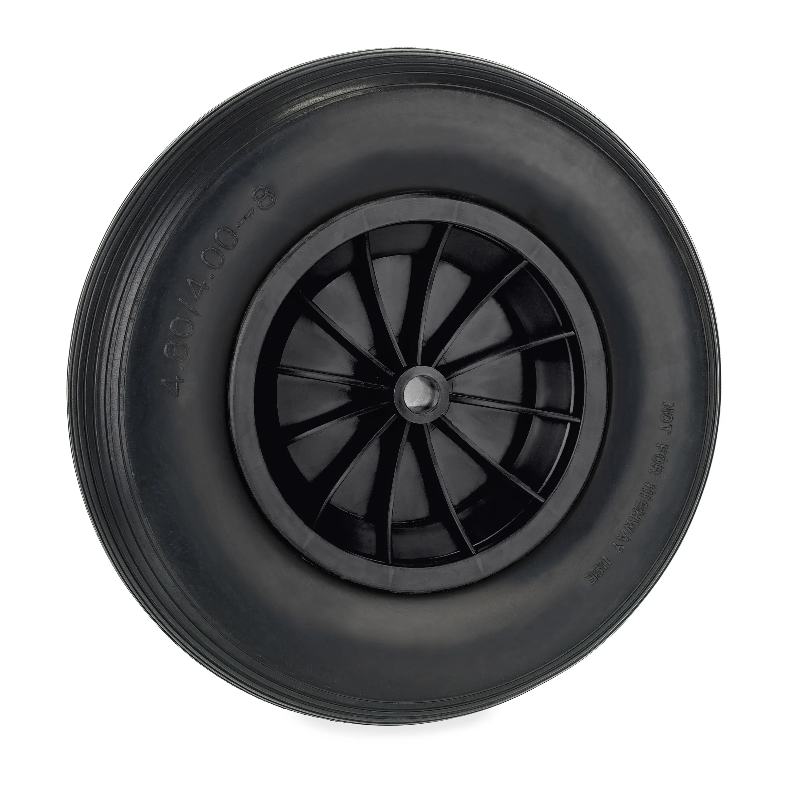 Rueda de carretilla, goma maciza antipinchazos, para carretillas y carros de jardín, 4.80/4.00-8, hasta 100 kg, llanta plástica, negra, Relaxdays