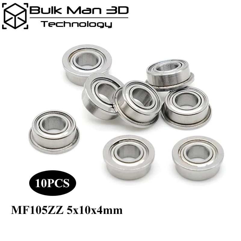 10Pcs Miniature Chrome Flanged MF105ZZ Bearing Thin Wall Deep Groove Ball Bearing 5x10x4mm for 3D Printer