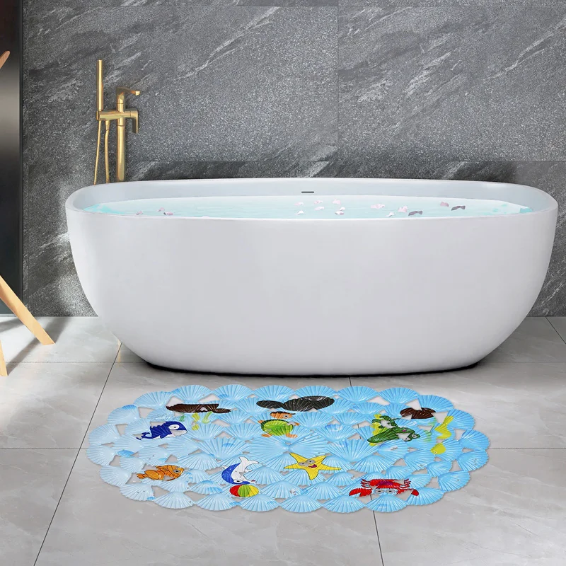 Cute Cartoon PVC Bath Mat, Anti-Slip Shower Bathtub Mats, Sucker Soft Massage Pad, Kid\'s Elder Bathroom Carpet, 38x68cm