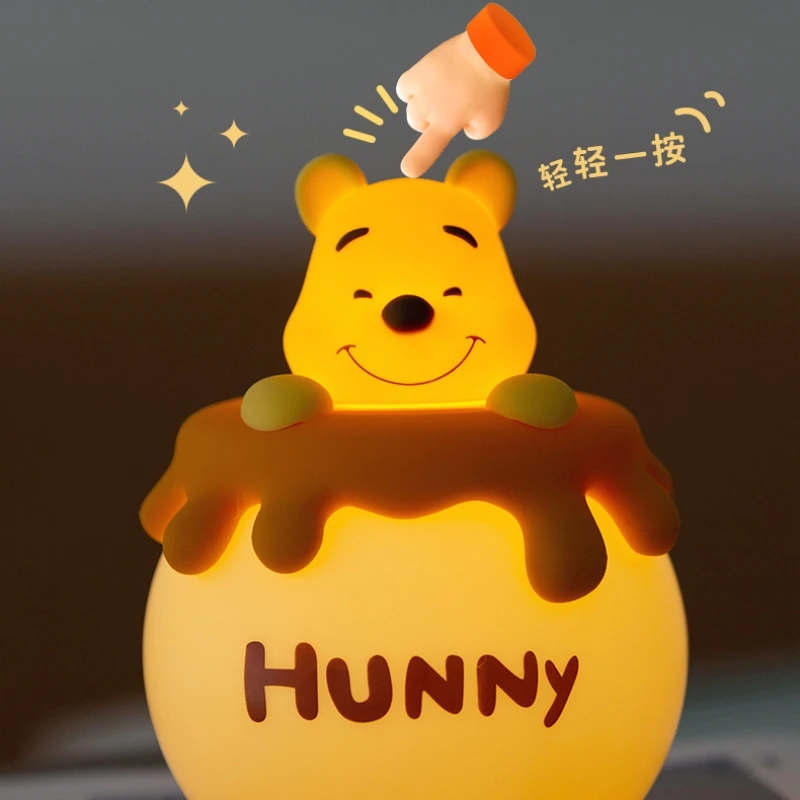 Disney Winnie The Pooh Bee Jar Shape Creative Cute Night Light Silicone Material Soft Light Eye Protection Kids Christmas Gifts