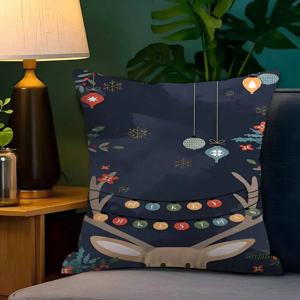 

Christmas Deer Cushion Cover Pillow Cover Decor Pillowcase Printed Cushion Case For Couch
