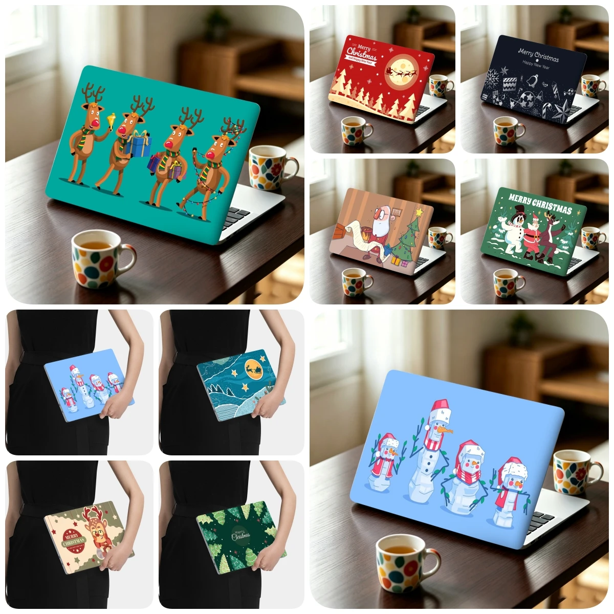 Xmas Holiday Gifts Laptop Cover Stickers Waterproof Anti-Scratch PVC Self-Adhesive Laptop Skin for Christmas Computer Decoration