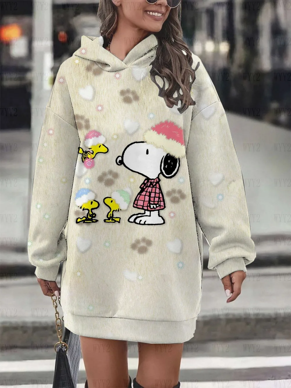 Snoopy Print Fashion Hoodie Sweatshirt New Christmas Series Women\'s Hoodie Dress Autumn and Winter Sweater Dress