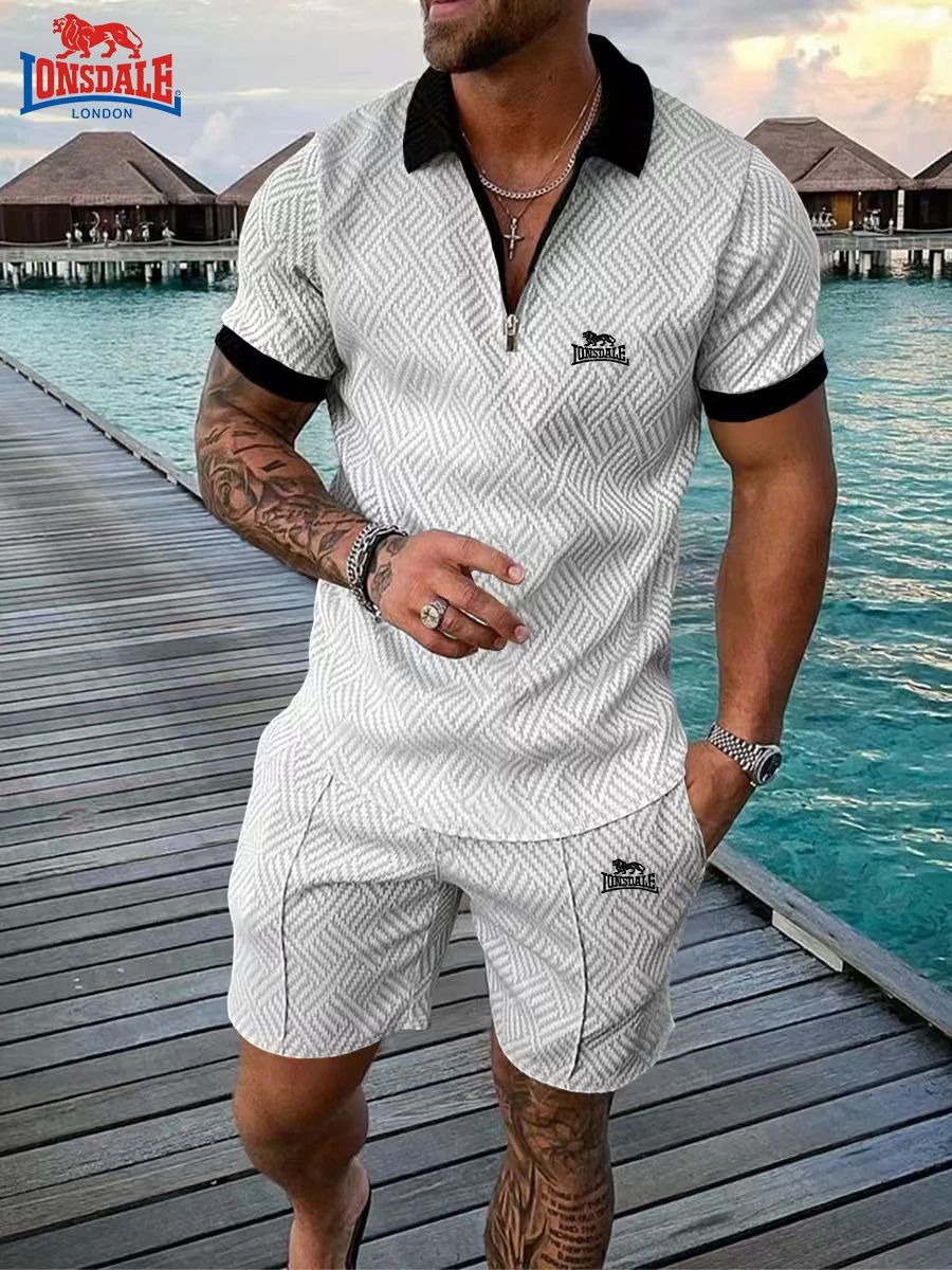 Summer men's embroidered high-quality zipper short sleeved shorts set, new fashionable and casual multifunctional beach set