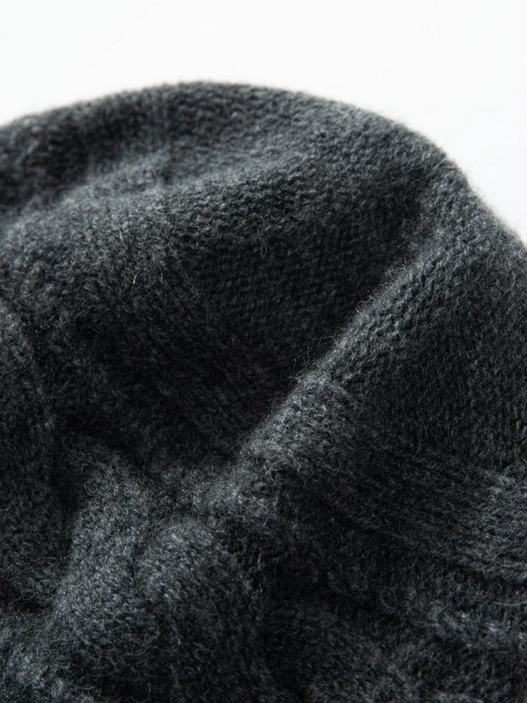 Vintage Cable Knit 100 Goat Cashmere Hat for Men Women Thick Autumn Winter Warm Casual Beanie Cap Heavy Pure Cashmere Bonnets