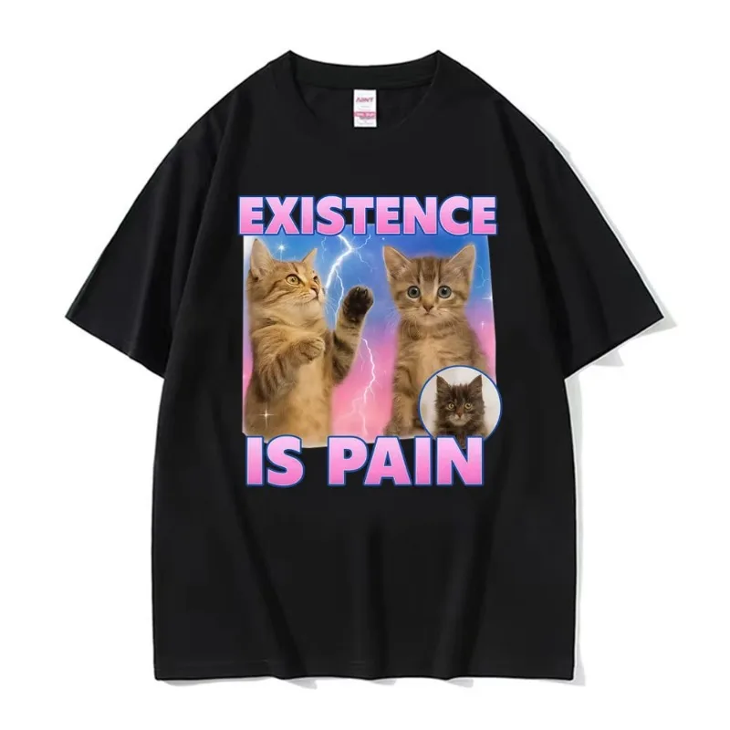 

Existence Is Pain, забавные футболки с милым котом-мемом, мужская и женская одежда, винтажная модная футболка Kawaii, повседневная летняя хлопковая футболка