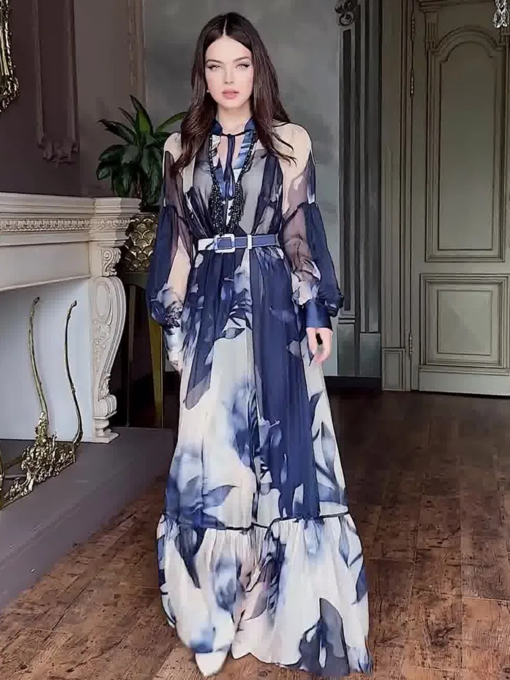 

Eid Print Women Dress Muslim Abaya Party Jalabiya Ramadan Lace-up Long Dresses Vestidos Largos Arab Long Robe Morocco Kaftan